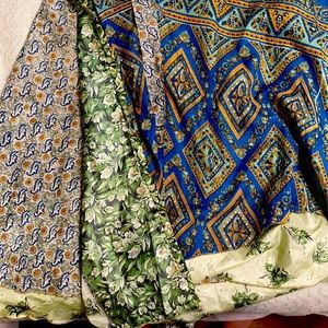 Darn Good Yarn wrap-around, reversible recycled sari skirt XL (14-20).